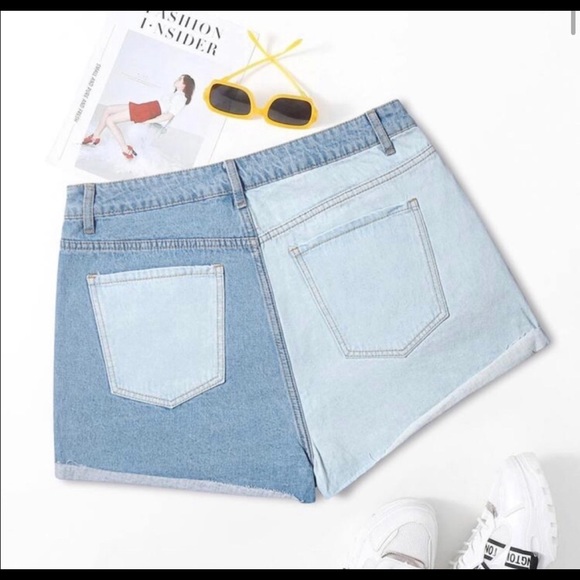 HOST PICK!! Denim Distressed Colorblock Shorts - Picture 4 of 7